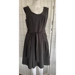 Calvin Klein Womens Grey White Checked Sleeveless A-Line Dress with Belt Size 10